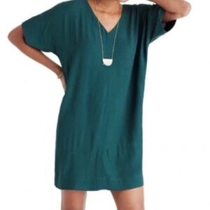 Madewell Novel Shift Dress Size S Green Cuff Sleeves Relaxed T-Shirt Knee Length